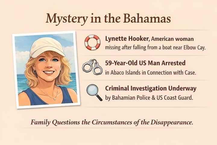 “Lynette Hooker, American woman missing near Elbow Cay, Bahamas, with ongoing police investigation”
