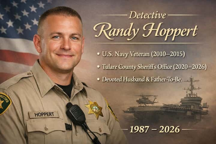 Law enforcement response in Porterville after Tulare County Detective Randy Hoppert was killed during eviction notice shooting incident.