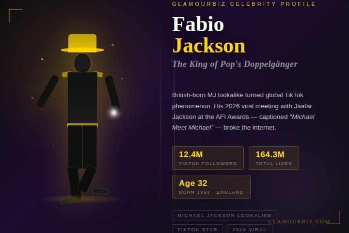 Fabio Jackson, British Michael Jackson lookalike with 12.4 million TikTok followers, viral AFI Awards 2026 meeting with Jaafar Jackson