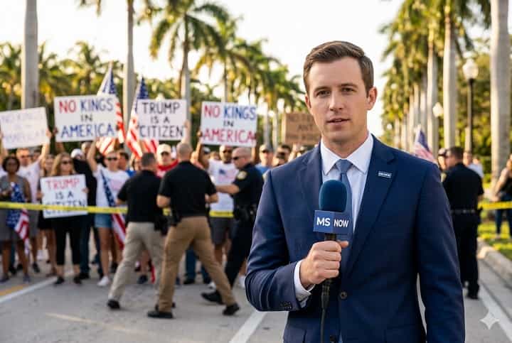 Jake Traylor MS NOW White House correspondent reporting No Kings protest West Palm Beach 2026