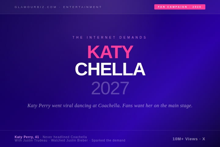 Katy Perry dancing in the crowd at Coachella 2026 during Justin Bieber’s set with Justin Trudeau nearby