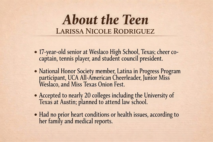 Larissa Nicole Rodriguez, Texas teen cheerleader and student leader.