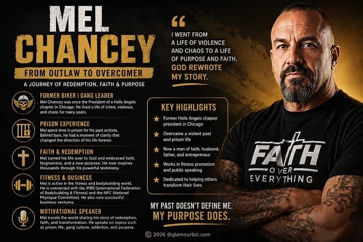 Mel Chancey transformation journey from outlaw biker lifestyle to faith and disciplined life concept image