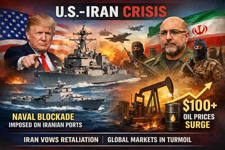 U.S. naval ships enforcing blockade near Iranian maritime routes affecting global oil supply and trade