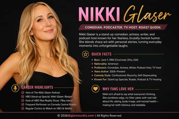 Nikki Glaser reacting humorously during a live television talk show appearance