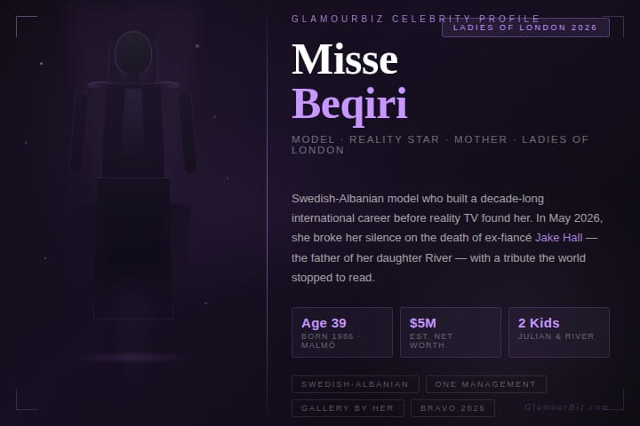 Misse Beqiri, Swedish-Albanian model and Ladies of London star, ex-fiancée of late TOWIE star Jake Hall and mother of daughter River, 2026
