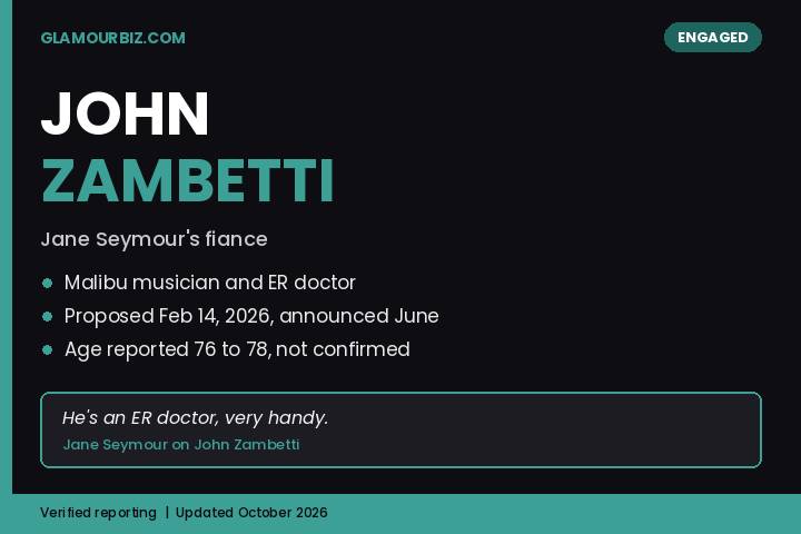 John Zambetti Jane Seymour fiance Malibu musician ER doctor engagement 2026