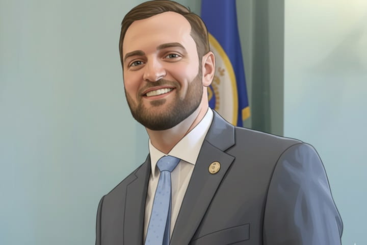 Adam Spanberger, husband of Virginia Governor Abigail Spanberger, American technology engineer and family man, 2025 illustrated portrait
