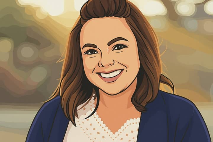 AI-generated illustration of a female teacher smiling in a classroom, representing Amanda Riley’s teaching career before the scandal.