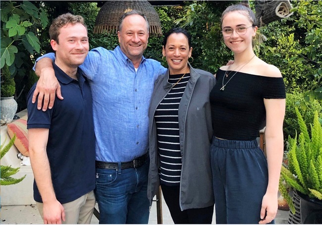 ella emhoff with her father step mother and brother