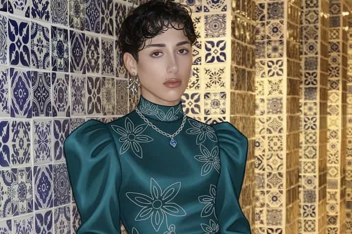 Illustrated portrait of Daus Mendoza wearing bold makeup and stylish fashion, representing his influencer personality in 2025.