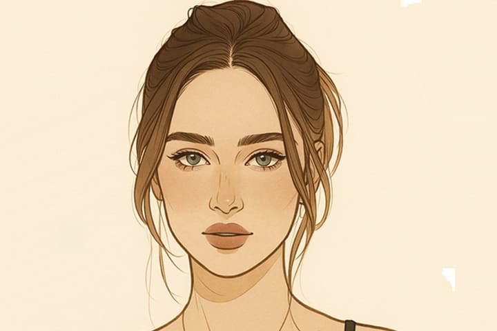 AI-illustrated portrait of Elsie Hewitt in 2025 wearing minimalist sustainable fashion, showcasing her transformation from Instagram model to creative director.