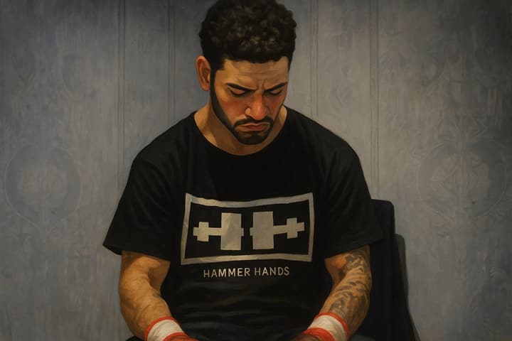 Julian Rodriguez MMA fighter during Bellator 302 knockout in 2025, wearing black shorts, mid-action.