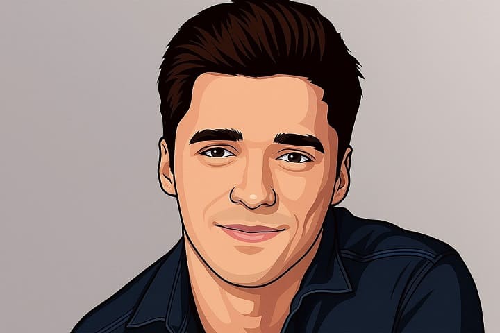 Illustrated portrait of Lachlan Quarmby, Australian actor known for Allegiance and Providence Falls.
