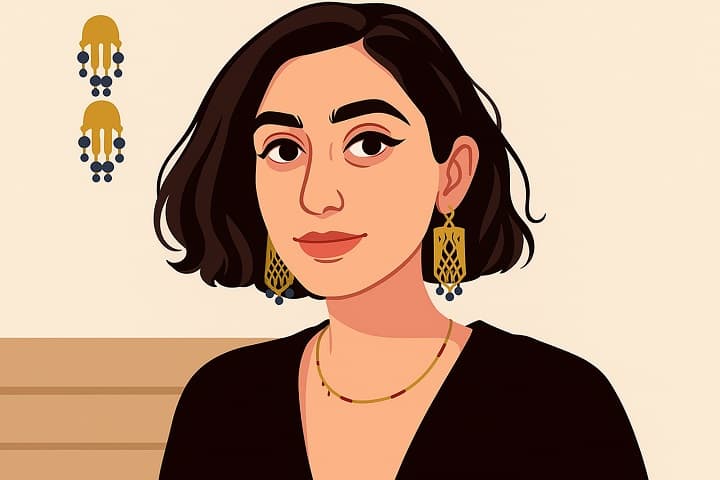 AI-generated image of Rama Duwaji, Syrian-American activist and cultural storyteller, standing in Brooklyn during a 2025 refugee advocacy campaign.