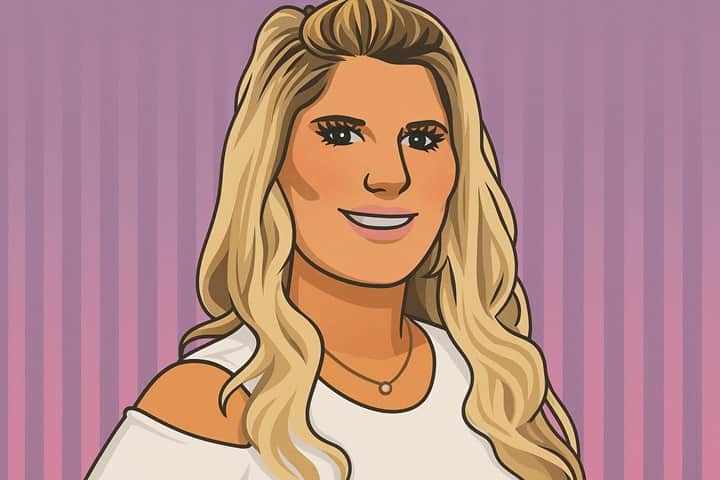 Illustrated portrait of Sara Burack, NYC real estate broker and digital personality in 2025