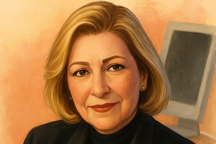 Illustrated portrait of Dominican journalist Socorro Castellanos, a pioneering television host known for her cultural influence and emotional intelligence in Caribbean media.