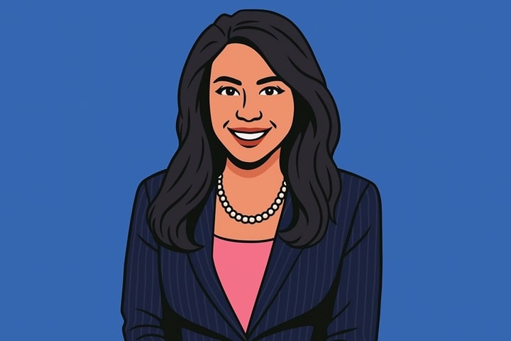Illustrated portrait of Stephanie Ramos, ABC News national correspondent and Iraq War veteran, focused on journalism in 2025.