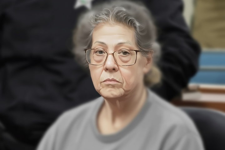 Susan Lorincz courtroom sketch during trail-(Illistated image)